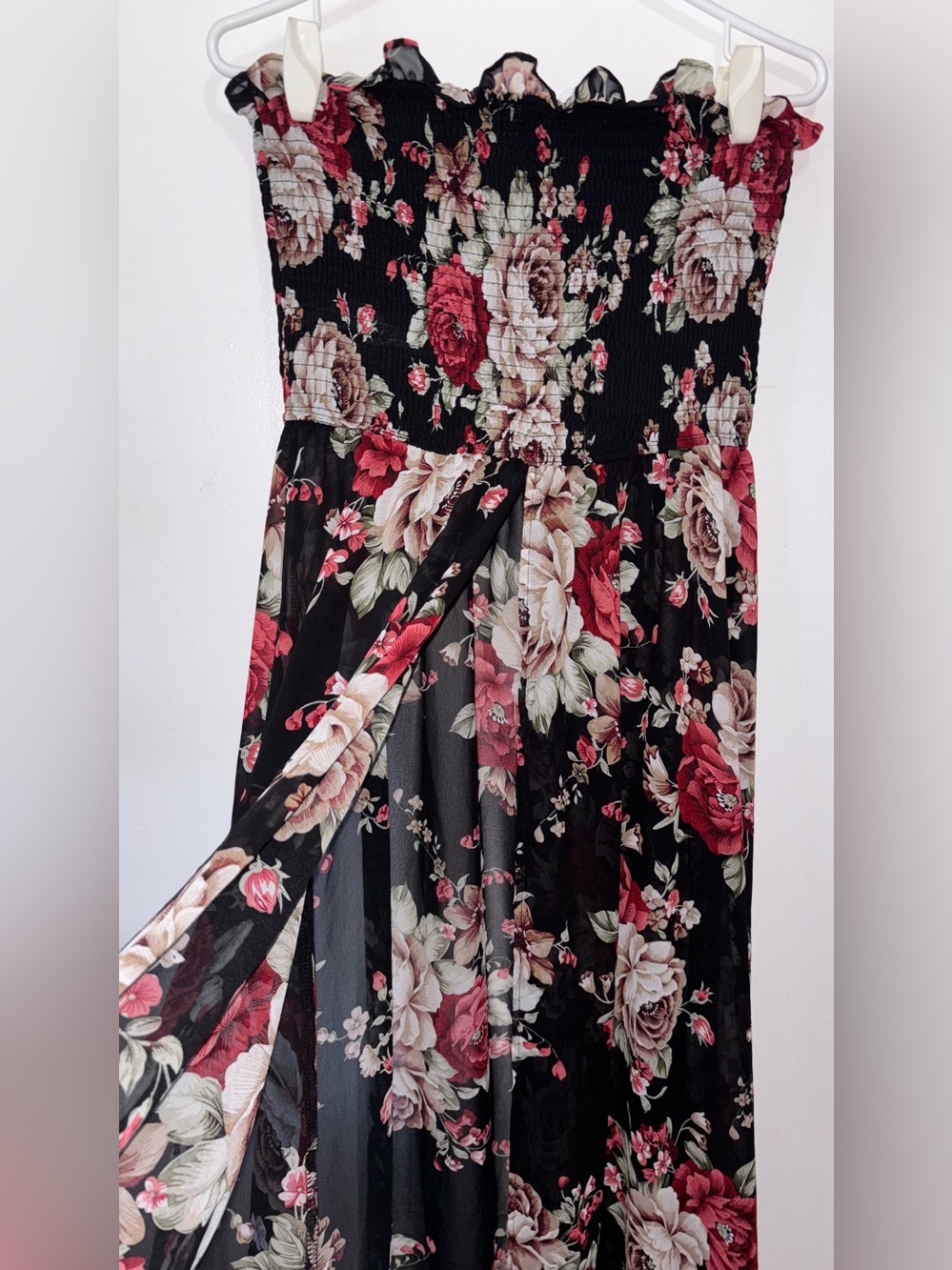 Pregnancy Floral Black with Front Slit Maxi Dress Perfect for Photoshoot - Picture 4 of 7